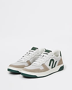 Nushu green 3d trim lace up leather trainers