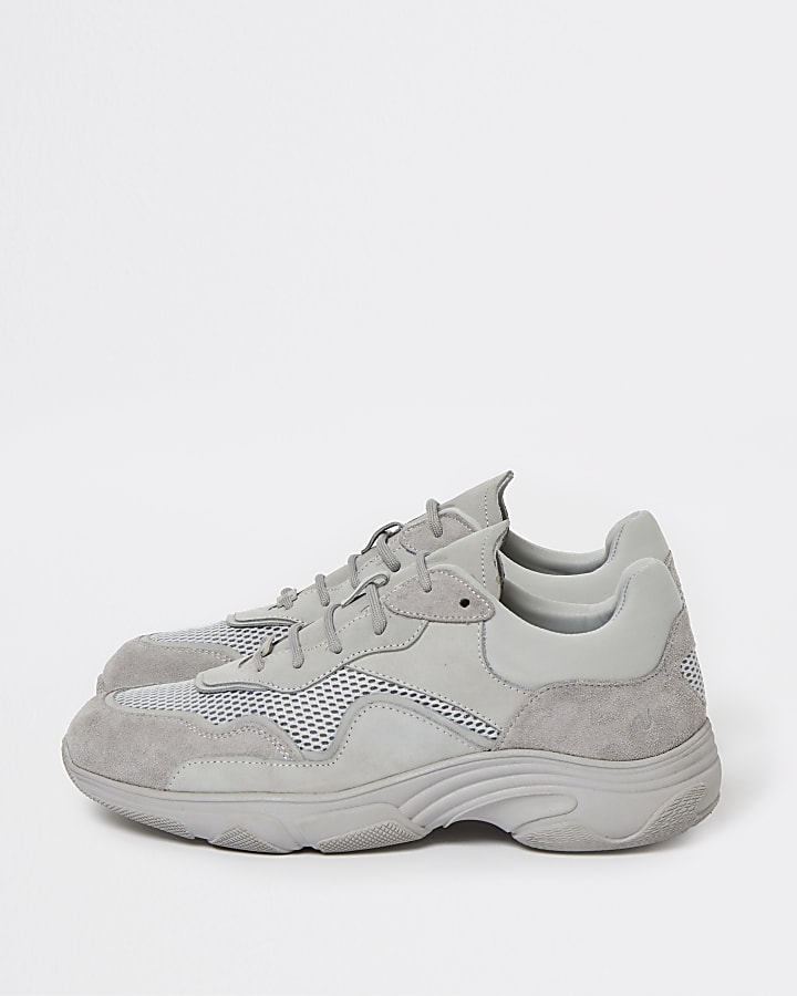 Nushu grey 3d trim lace up leather trainers