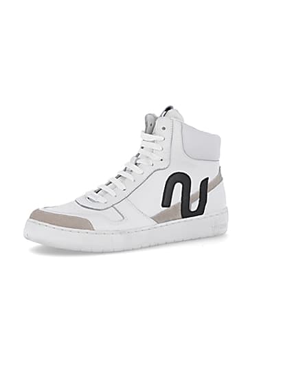 360 degree animation of product Nushu white 3d trim leather high top trainers frame-1