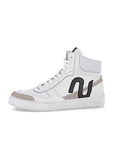 360 degree animation of product Nushu white 3d trim leather high top trainers frame-2