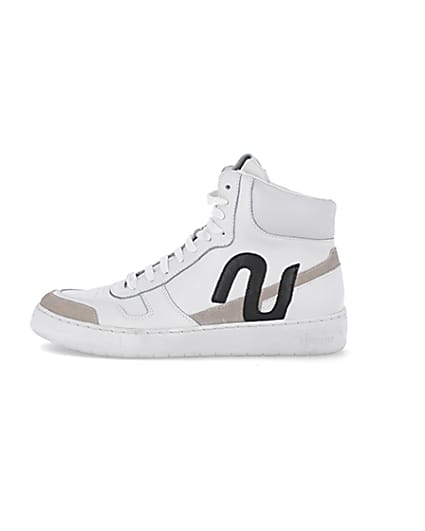 360 degree animation of product Nushu white 3d trim leather high top trainers frame-3