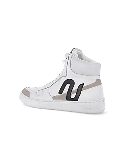 360 degree animation of product Nushu white 3d trim leather high top trainers frame-5
