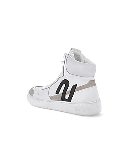 360 degree animation of product Nushu white 3d trim leather high top trainers frame-6