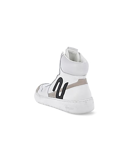360 degree animation of product Nushu white 3d trim leather high top trainers frame-7