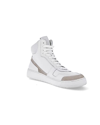 360 degree animation of product Nushu white 3d trim leather high top trainers frame-18