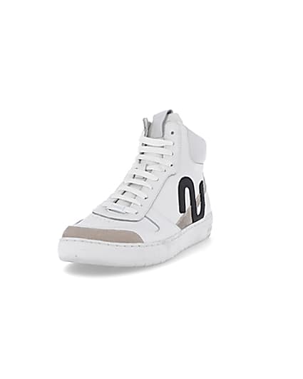 360 degree animation of product Nushu white 3d trim leather high top trainers frame-23