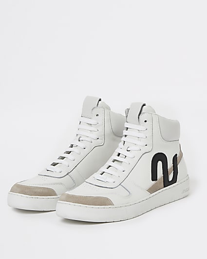 Nushu white 3d trim leather high top trainers