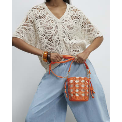 Orange 3D Floral Cut Out Bucket Bag