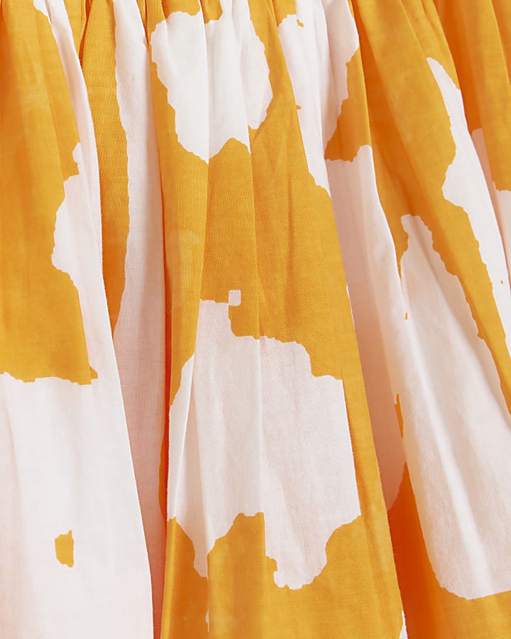 Orange abstract print smock mini dress