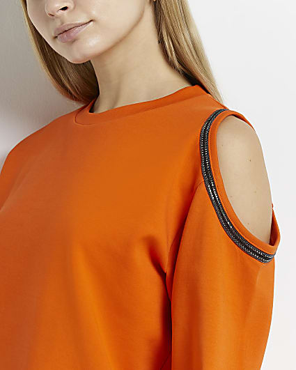 Orange asymmetric cold shoulder sweatshirt