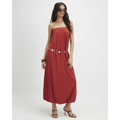 Orange Bandeau Bubble Hem Maxi Dress