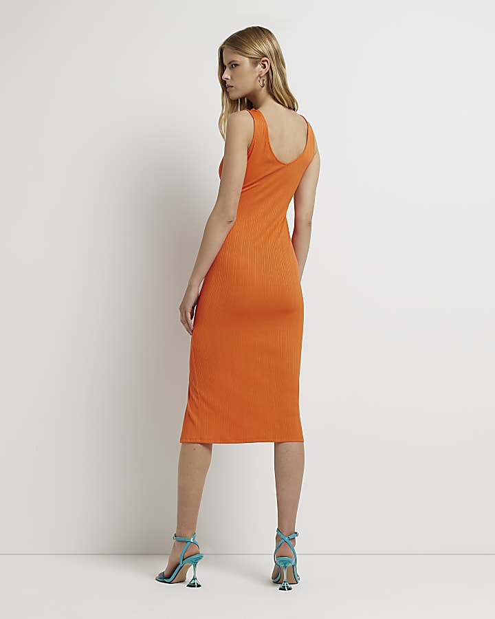 Orange bodycon midi dress