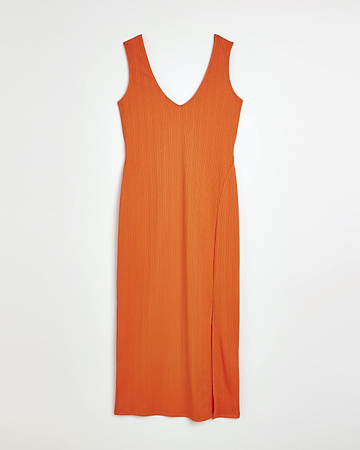 Orange bodycon midi dress