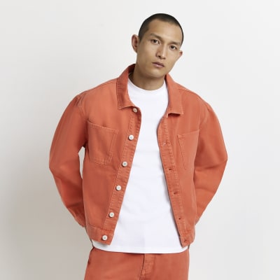 orange blue jean jacket