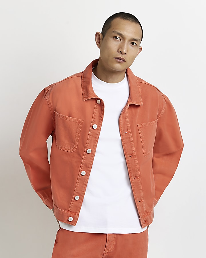 Orange Boxy fit denim jacket
