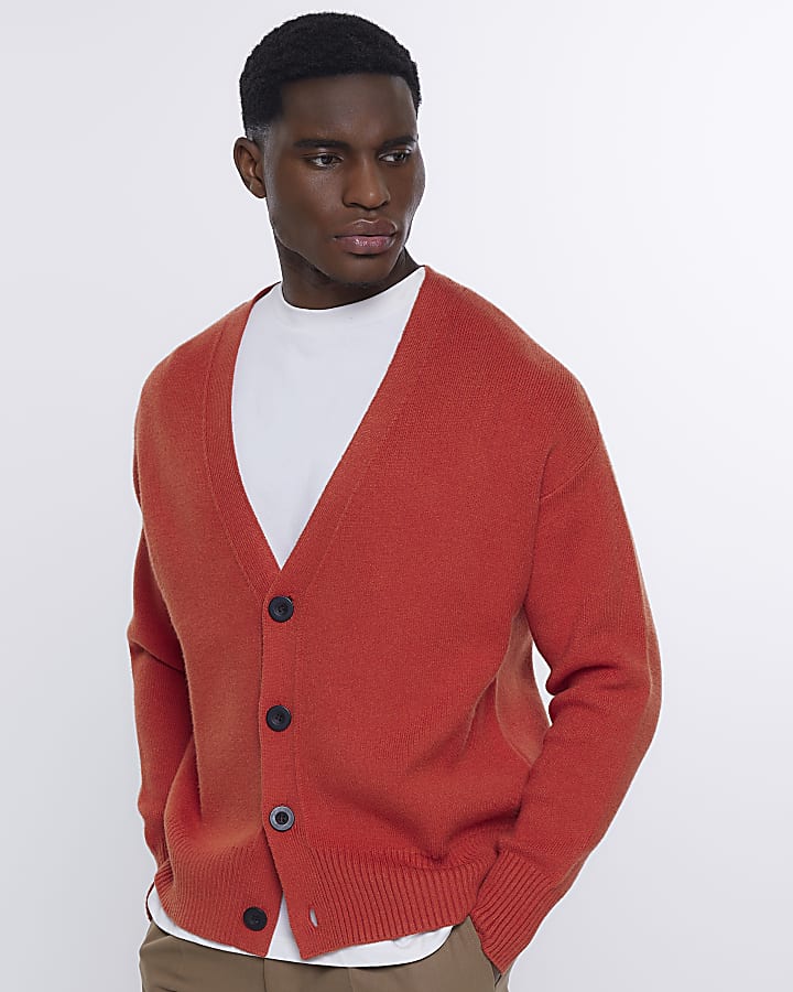 Orange boxy fit knitted cardigan