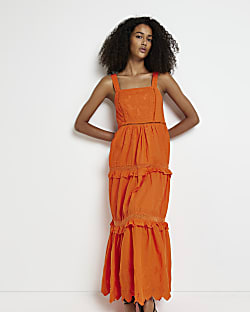 Orange broderie maxi dress