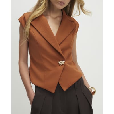Orange Cap Sleeve Twill Waistcoat