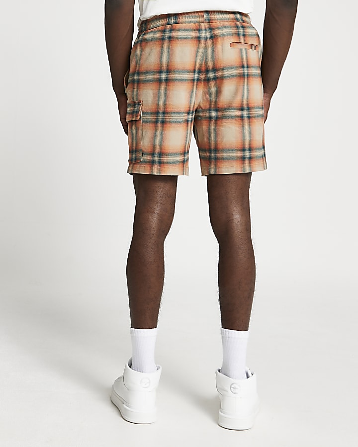 Orange check print skinny fit shorts