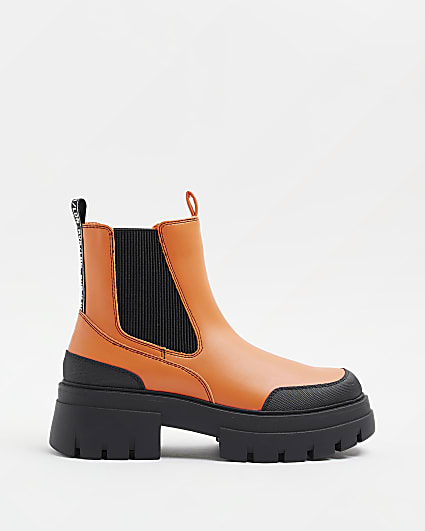 Orange chunky ankle boots