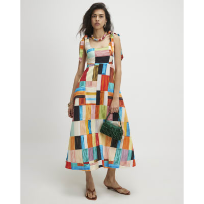 Cotton Painted Check Maxi Dress