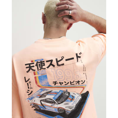 Orange Cotton Washed Japanese Car T-Shirt