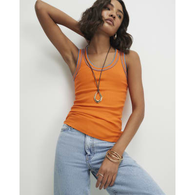 Orange Cotton Whipstitch Tank Top | River Island