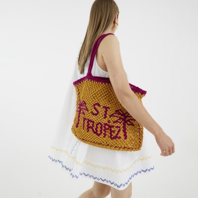 Orange Crochet St Tropez Shopper Bag