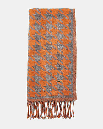 Orange dogtooth lightweight cotton scarf
