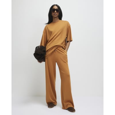 Orange Drawstring Wide Leg Joggers