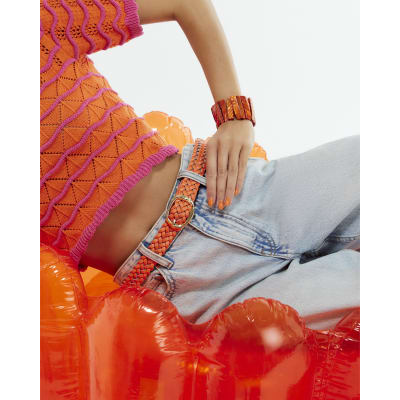Orange Faux Leather Braided Belt