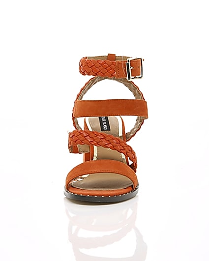 360 degree animation of product Orange faux suede woven stud sandals frame-3