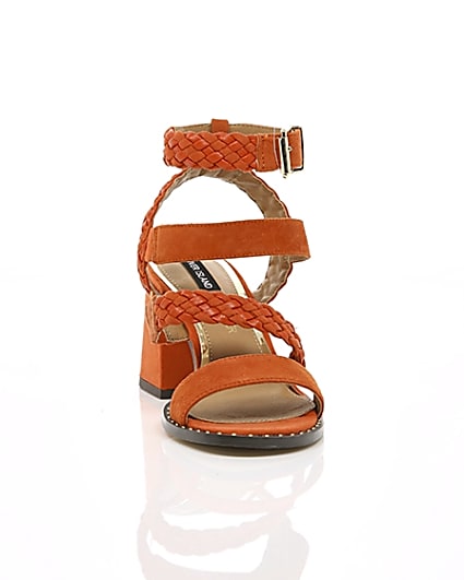 360 degree animation of product Orange faux suede woven stud sandals frame-4