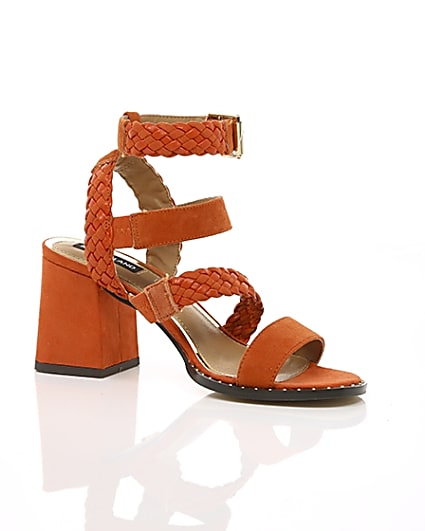 360 degree animation of product Orange faux suede woven stud sandals frame-7