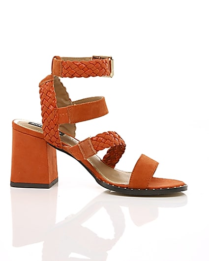 360 degree animation of product Orange faux suede woven stud sandals frame-8