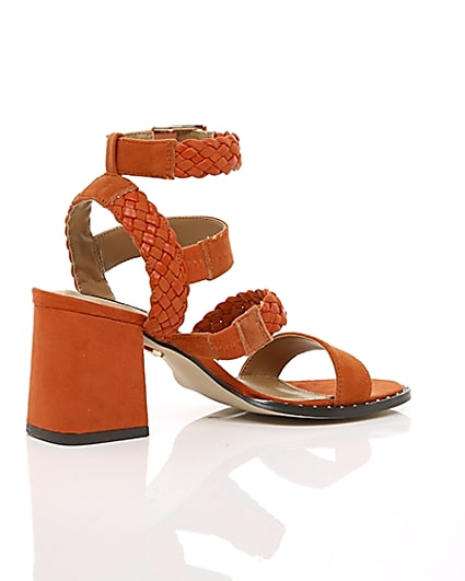 360 degree animation of product Orange faux suede woven stud sandals frame-11