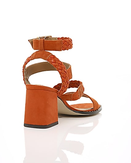 360 degree animation of product Orange faux suede woven stud sandals frame-13