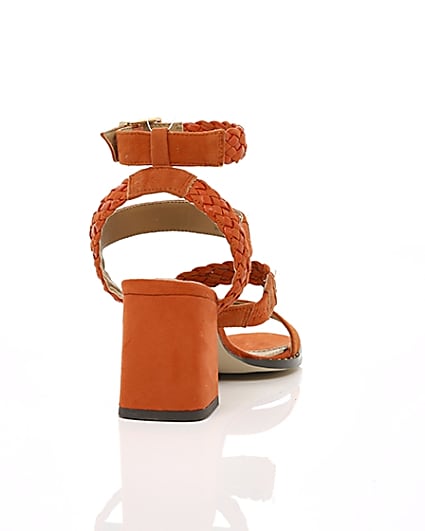 360 degree animation of product Orange faux suede woven stud sandals frame-14