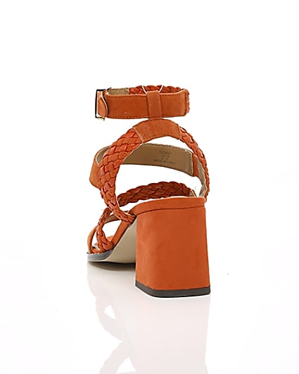 360 degree animation of product Orange faux suede woven stud sandals frame-16
