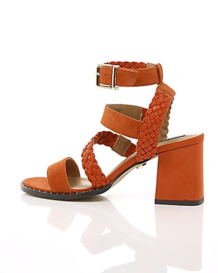 360 degree animation of product Orange faux suede woven stud sandals frame-20