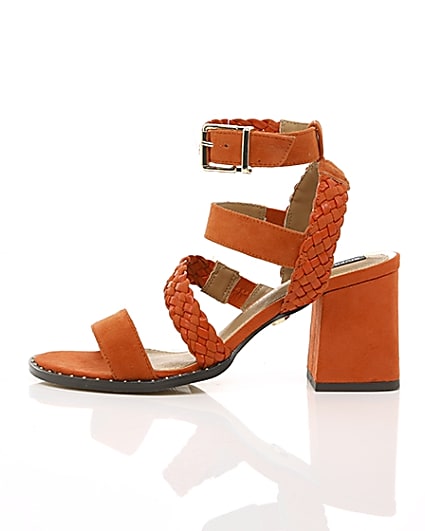 360 degree animation of product Orange faux suede woven stud sandals frame-21