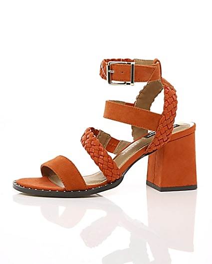 360 degree animation of product Orange faux suede woven stud sandals frame-22