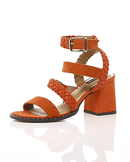 360 degree animation of product Orange faux suede woven stud sandals frame-23