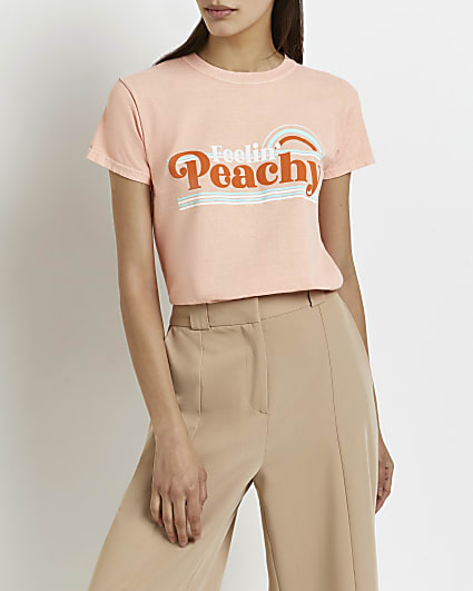 Orange 'Feelin Peachy' graphic print t-shirt