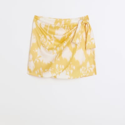 Orange floral wrap mini skirt River Island