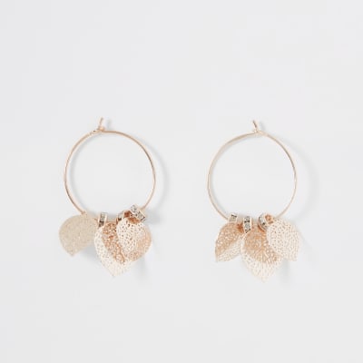 Orange flower hoop earrings