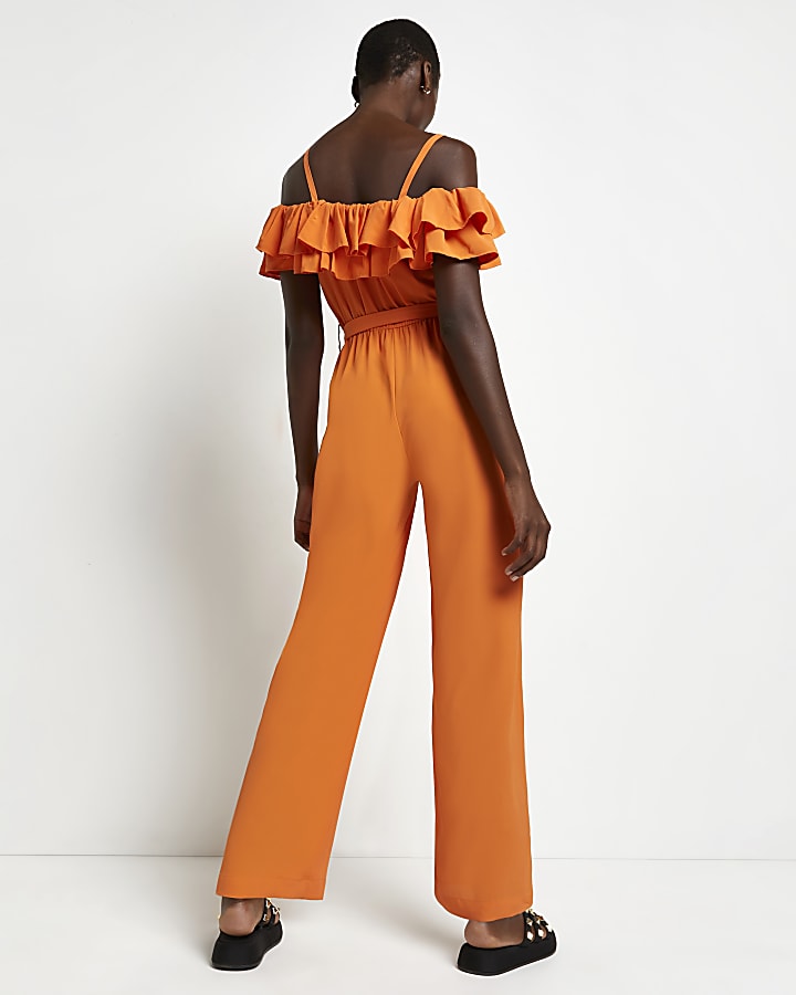 Orange frill bardot jumpsuit