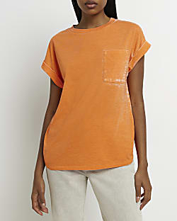 Orange front pocket t-shirt