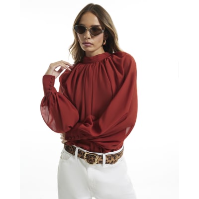 Funnel Neck Sheer Blouse