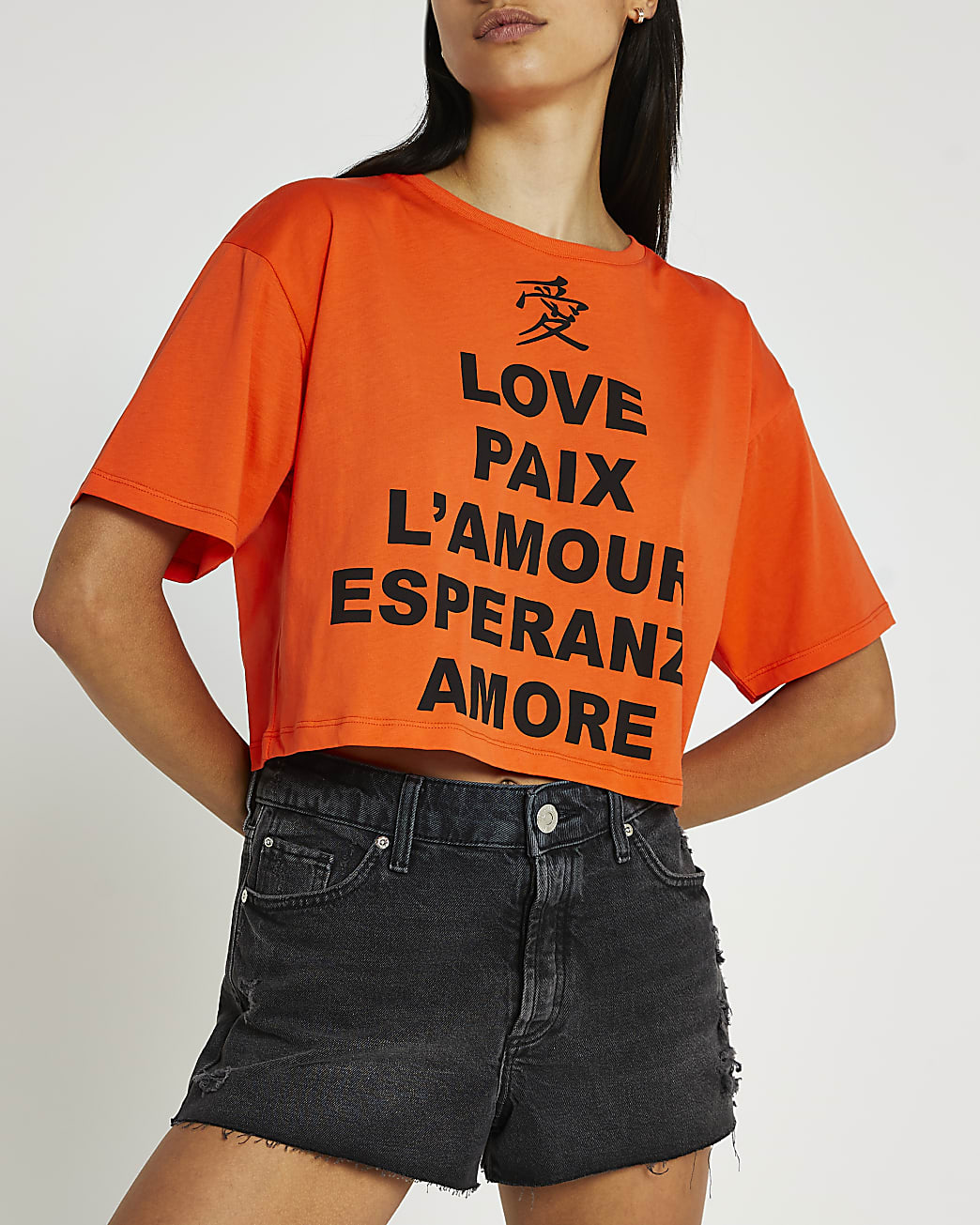 Orange graphic print cropped t-shirt